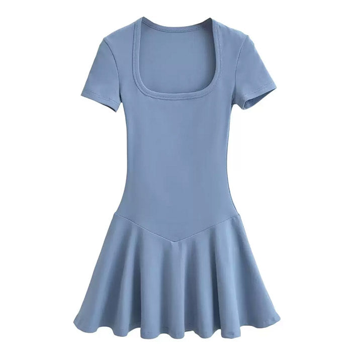 NAVY BLUE SQUARE NECK SCHOOL MINI DRESS DETAILED MEASUREMENTS