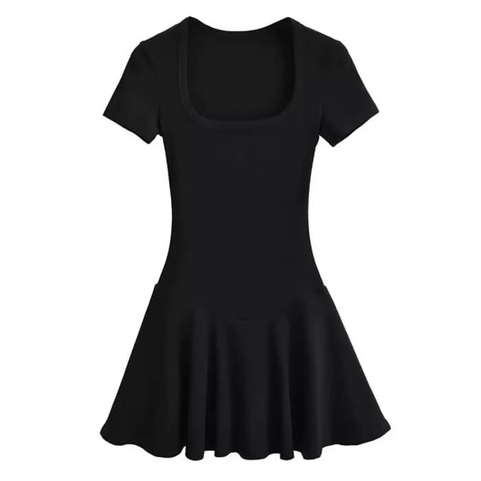 NAVY BLUE SQUARE NECK SCHOOL MINI DRESS DETAILED MEASUREMENTS