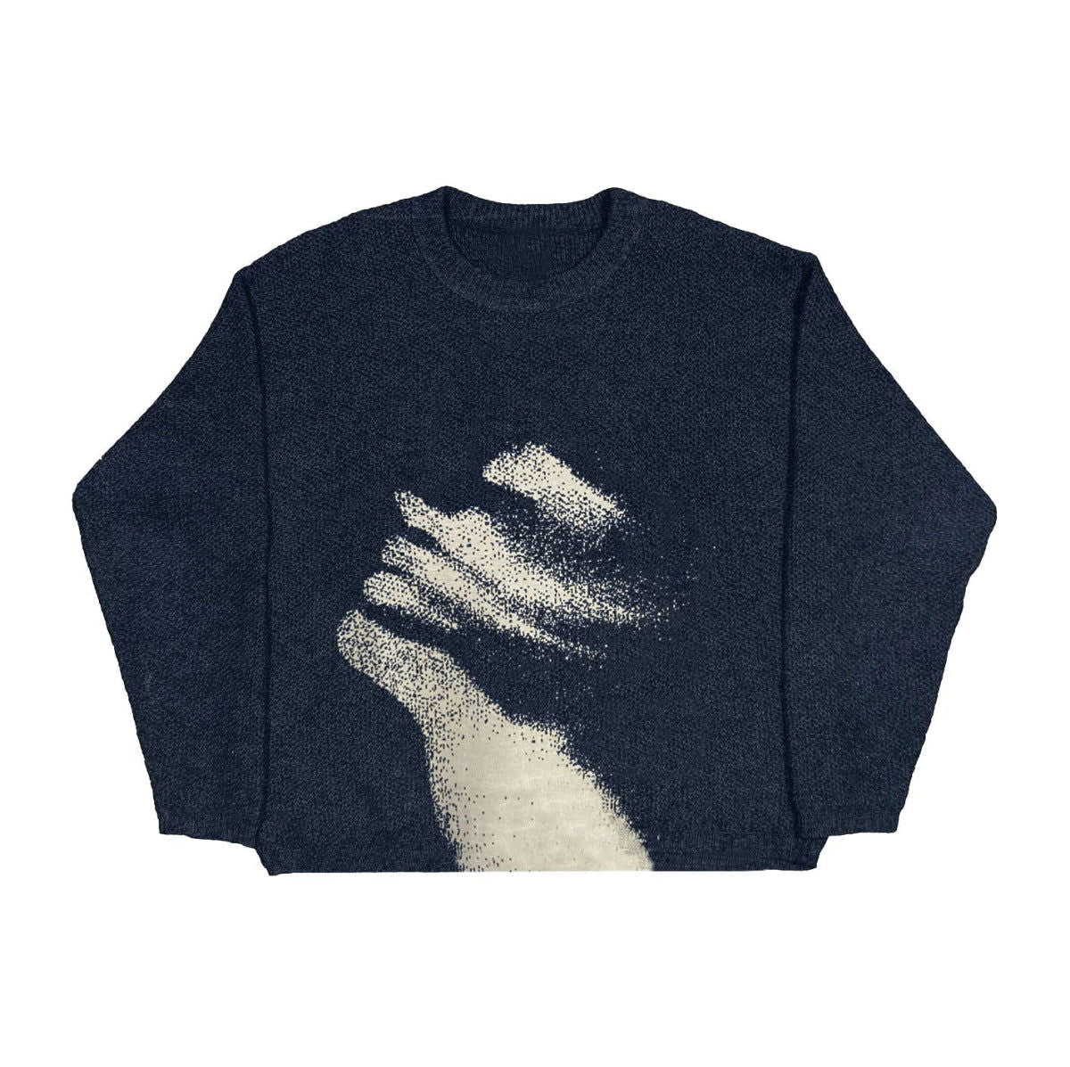 NAVY BLUE SWEATER WITH HAND GRAPHIC - KNIT SHADOW EMBRACE