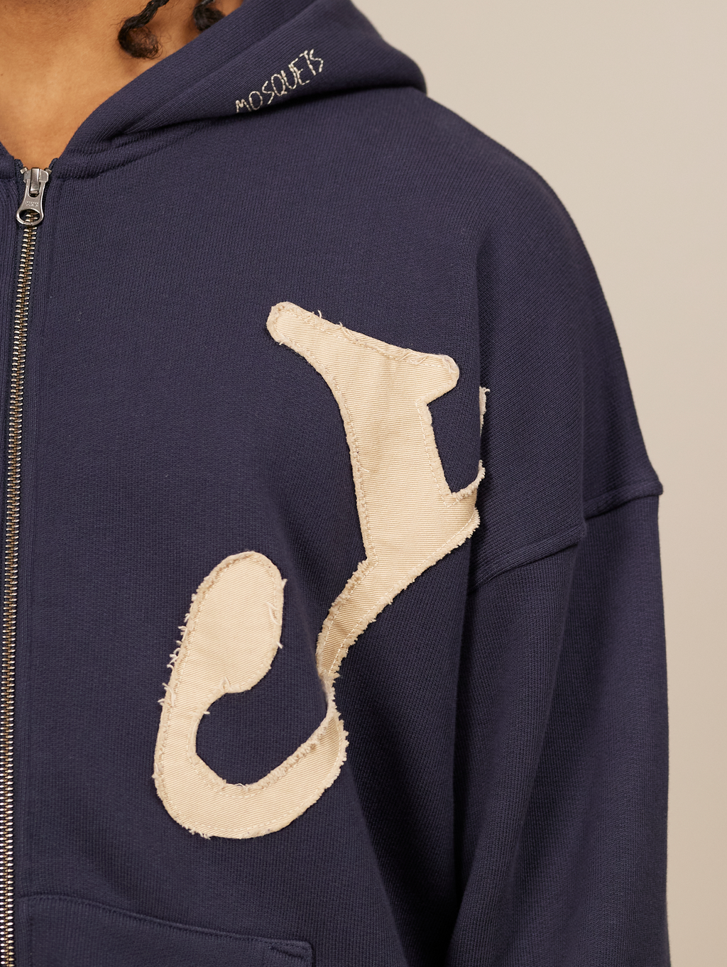 NAVY BLUE ZIP-UP HOODIE WITH NY LETTERING COTTON LOOPBACK SWEATSHIRT