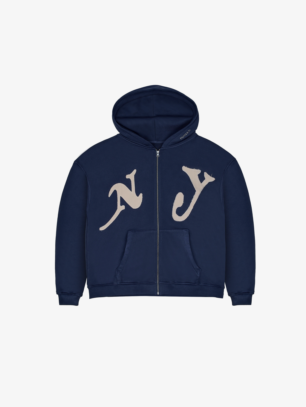 NAVY BLUE ZIP-UP HOODIE WITH NY LETTERING COTTON LOOPBACK SWEATSHIRT