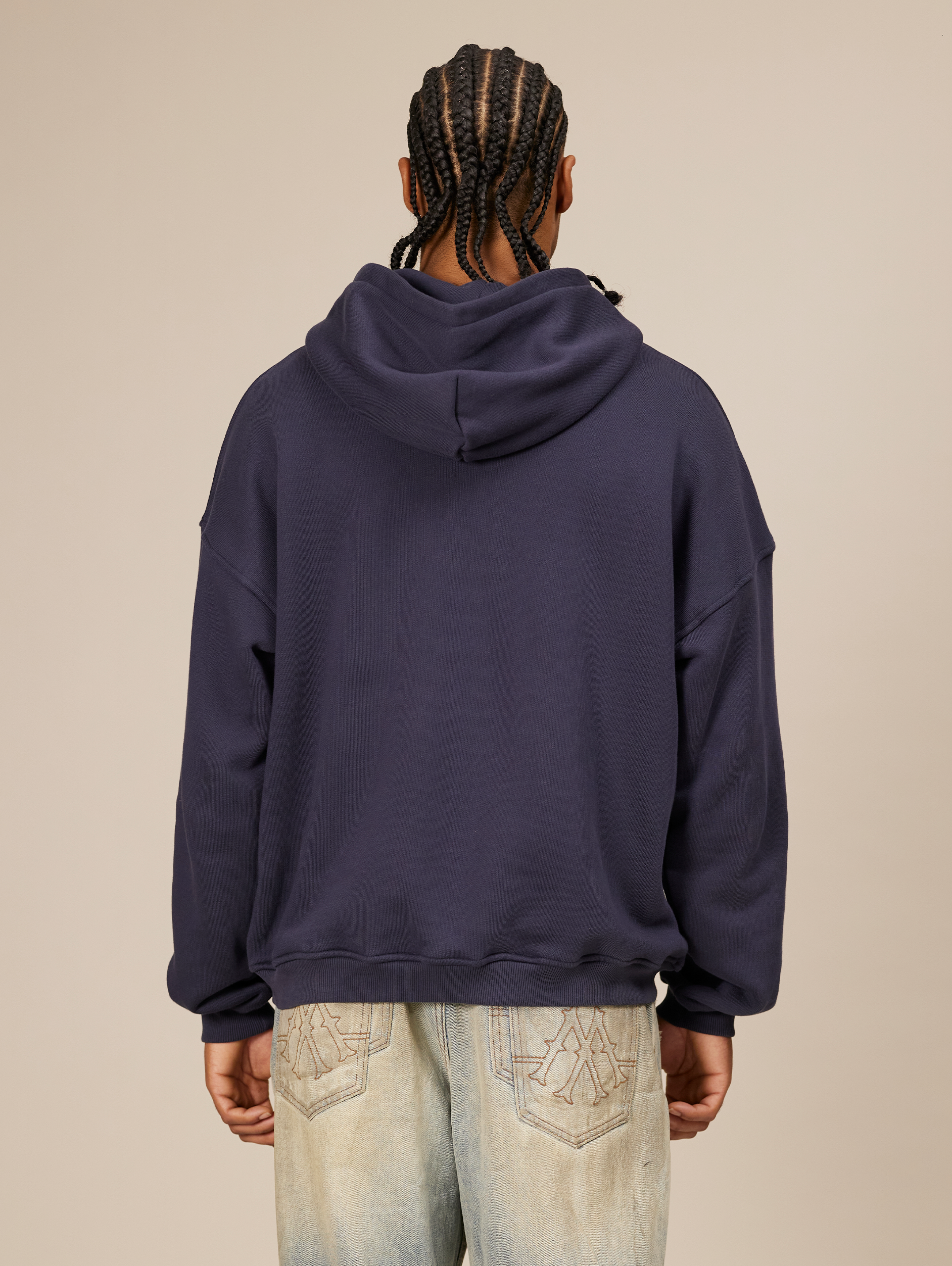 NAVY BLUE ZIP-UP HOODIE WITH NY LETTERING COTTON LOOPBACK SWEATSHIRT