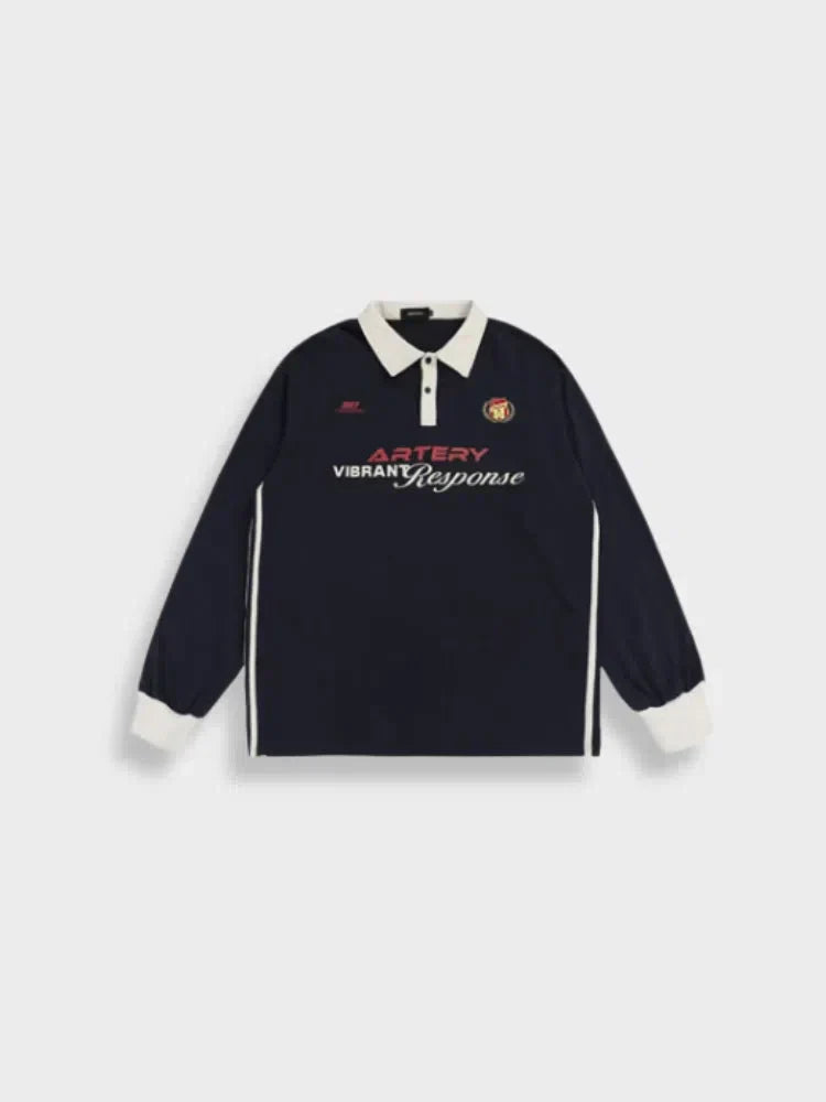 NAVY LONG-SLEEVE SHIRT UNISEX VINTAGE COTTON LONG-SLEEVE SHIRT