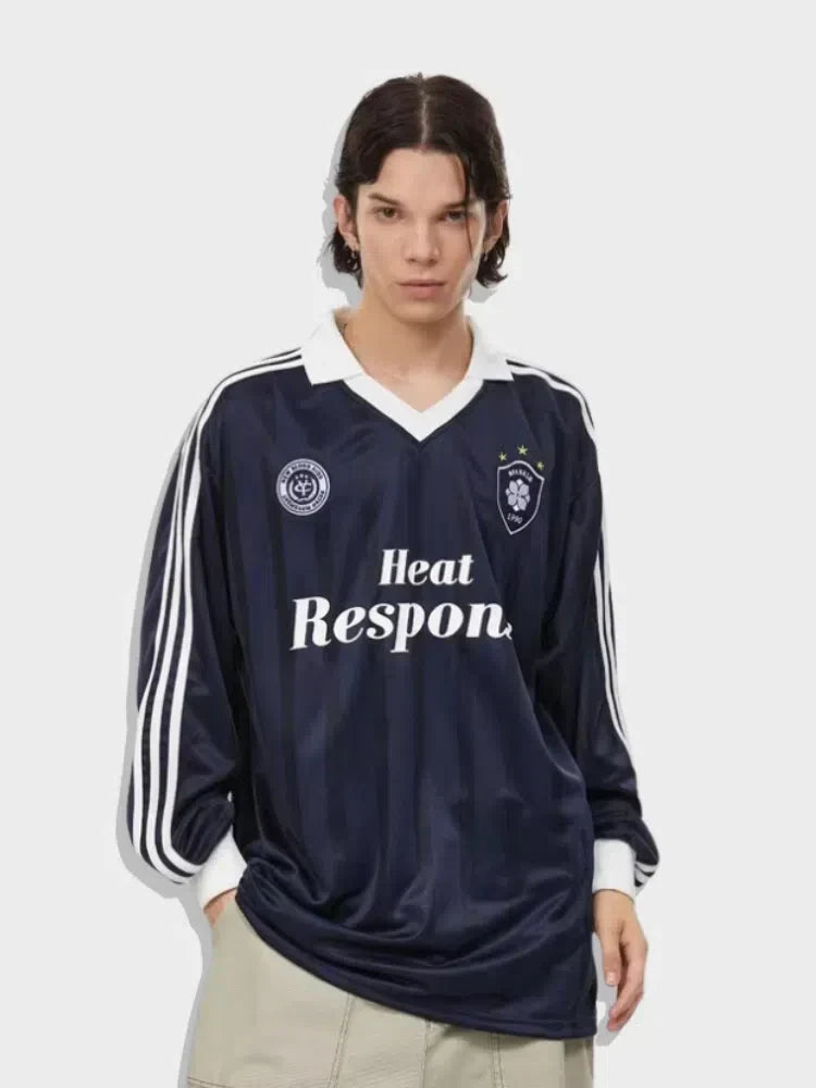 NAVY LONG-SLEEVED SOCCER JERSEY VINTAGE WASHED OVERSIZED STYLE