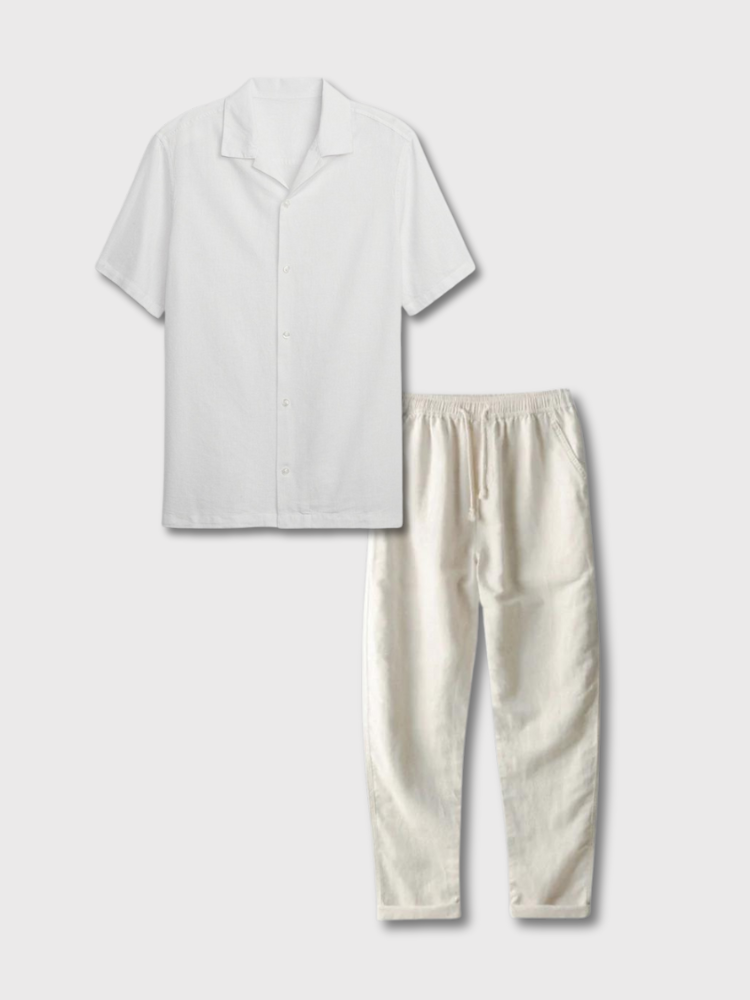 NAVY SHORT-SLEEVED SHIRT AND WHITE PANTS SUMMER ENSEMBLE SIZE CHART