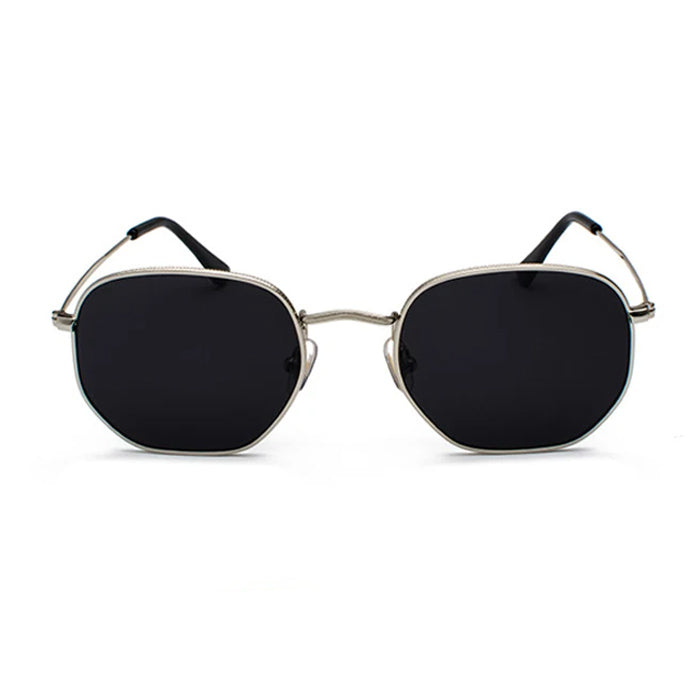 OCTAGONAL SUNGLASSES WITH BLACK LENSES AND GOLD FRAMES