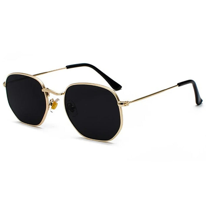OCTAGONAL SUNGLASSES WITH BLACK LENSES AND GOLD FRAMES