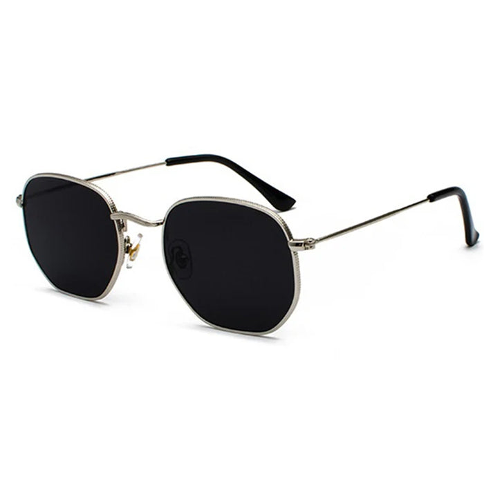 OCTAGONAL SUNGLASSES WITH BLACK LENSES AND GOLD FRAMES