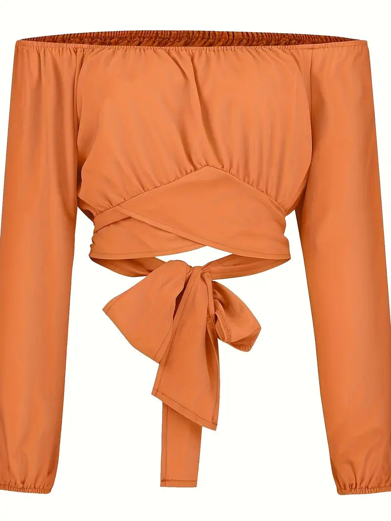 OFF-THE-SHOULDER ORANGE CROP TOP FOR SPRING SUMMER WITH STRAPLESS MICRO-ELASTICIITY