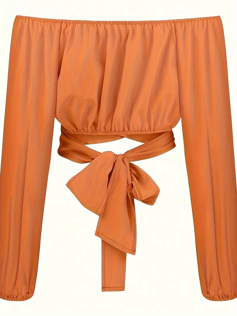 OFF-THE-SHOULDER ORANGE CROP TOP FOR SPRING SUMMER WITH STRAPLESS MICRO-ELASTICIITY
