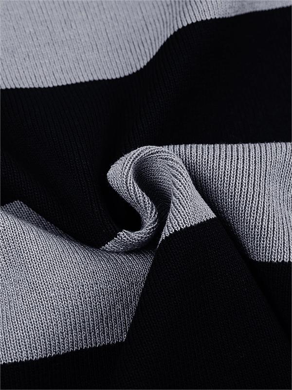 OFF-THE-SHOULDER SWEATER DRESS GRAY AND BLACK STRIPED KNITTED MINI DRESS