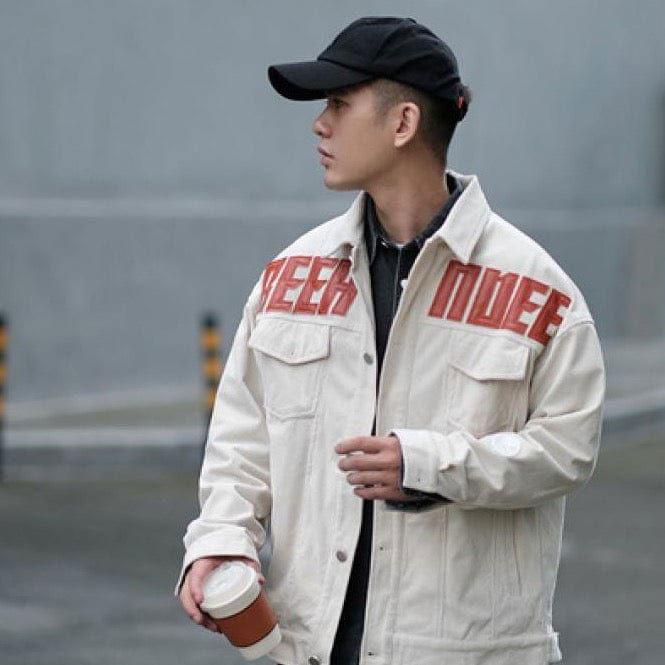 OFF-WHITE MEDA JACKET WITH ORANGE LETTERING