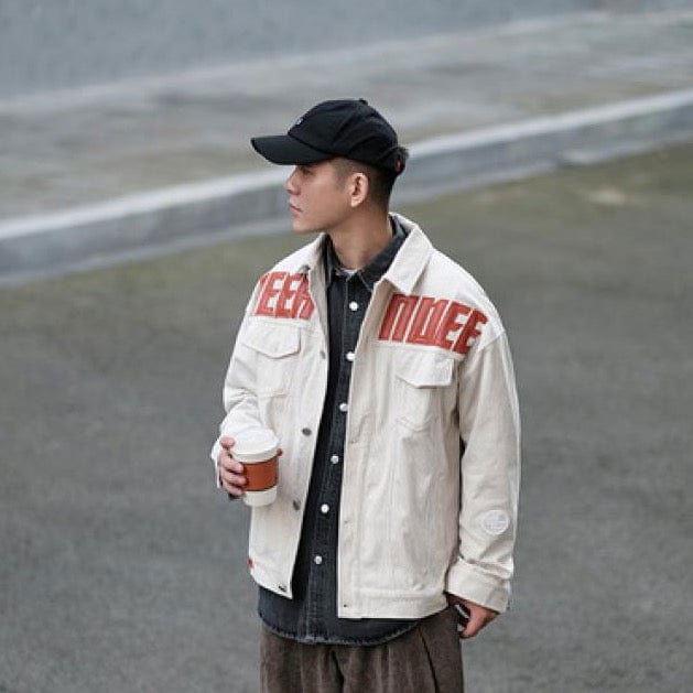 OFF-WHITE MEDA JACKET WITH ORANGE LETTERING