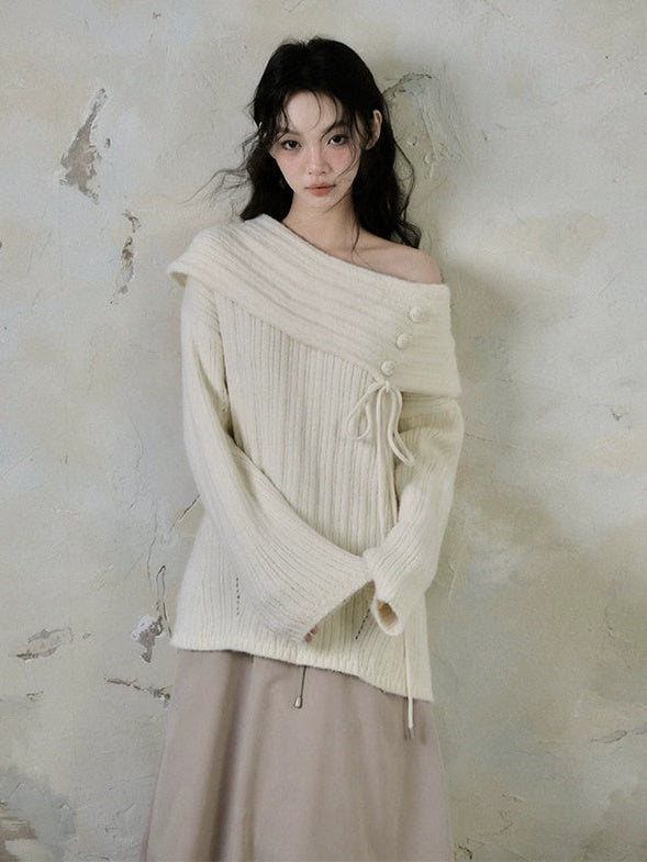 OFF-WHITE OFF-THE-SHOULDER KNIT SWEATER SHOULDER KNIT SWEATER