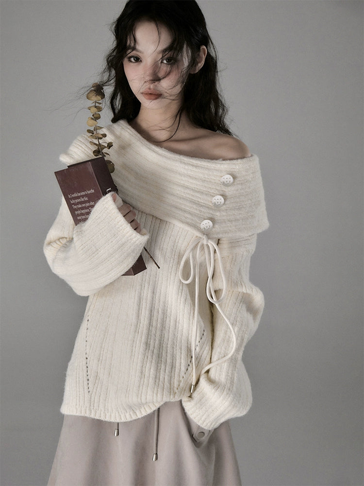 OFF-WHITE OFF-THE-SHOULDER KNIT SWEATER SHOULDER KNIT SWEATER