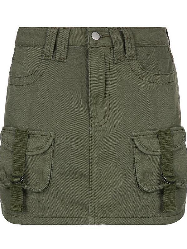 OLIVE GREEN CARGO MINI SKIRT WITH CARGO PARACHUTE DESIGN
