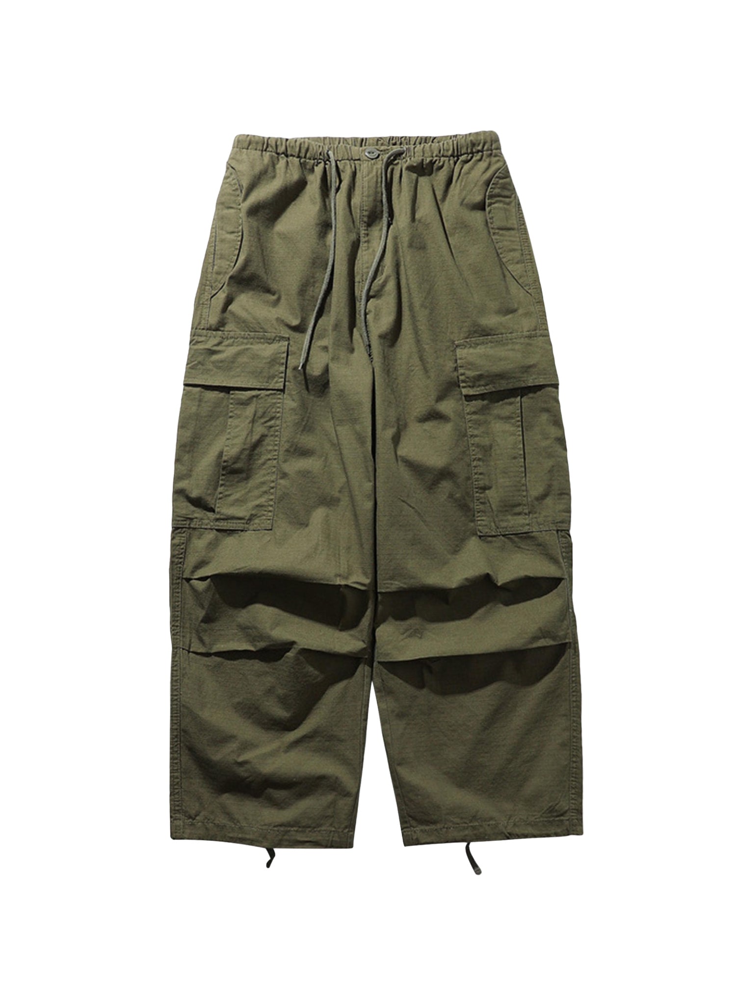 OLIVE GREEN CARGO PANTS MID WAIST TRENDY CASUAL STRAIGHT LEG
