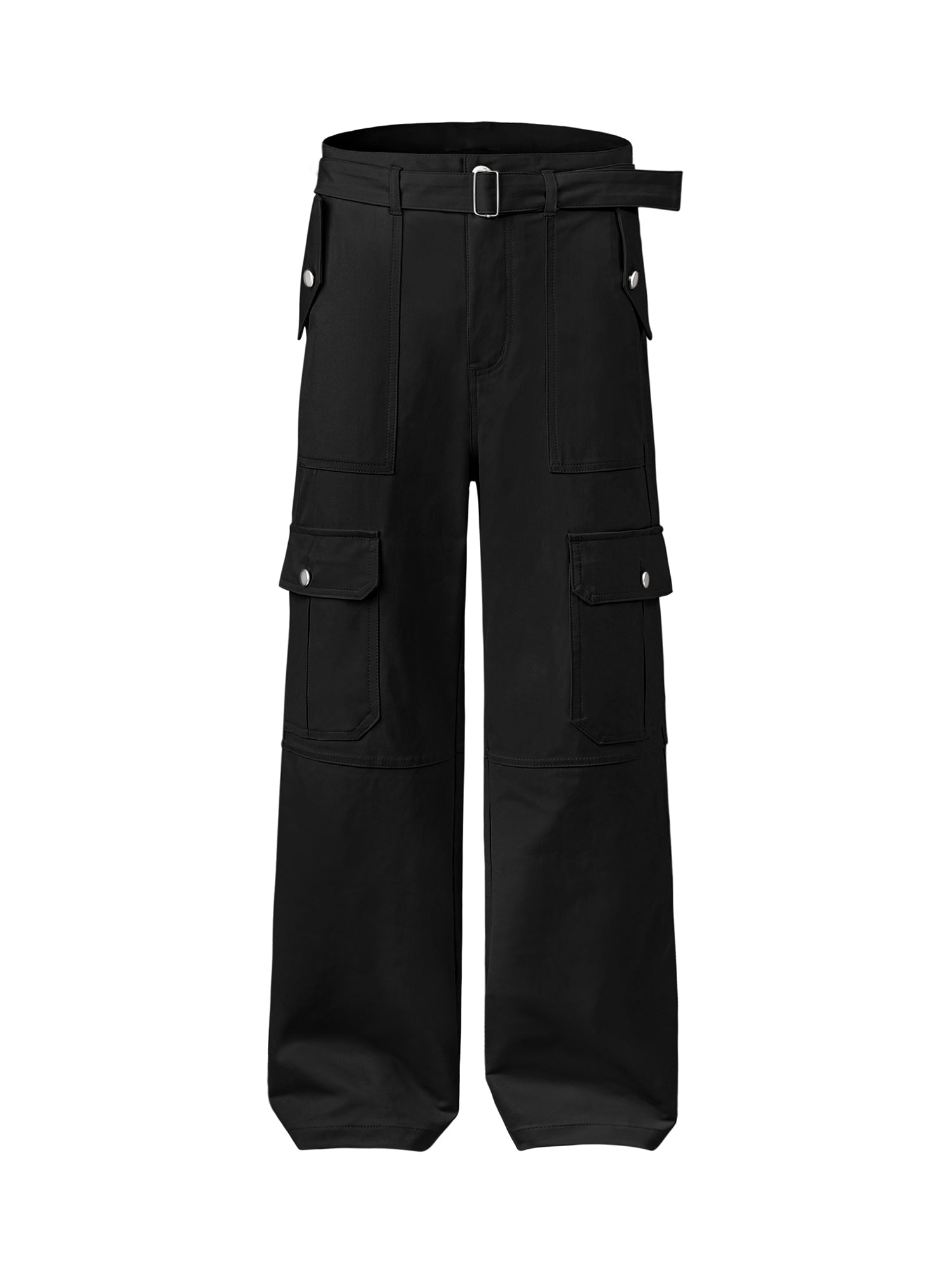 OLIVE GREEN CARGO PANTS WITH BELT LONG STRAIGHT LEG DESIGN