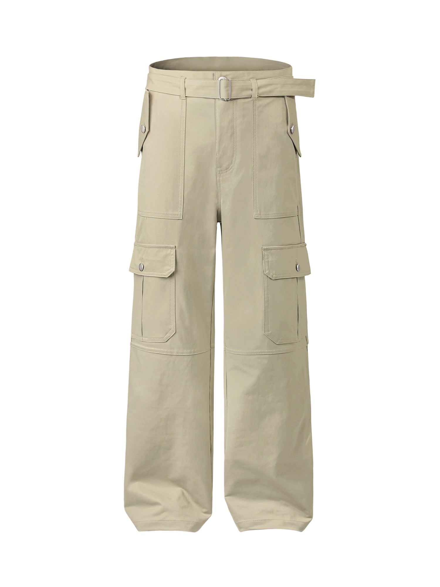 OLIVE GREEN CARGO PANTS WITH BELT LONG STRAIGHT LEG DESIGN