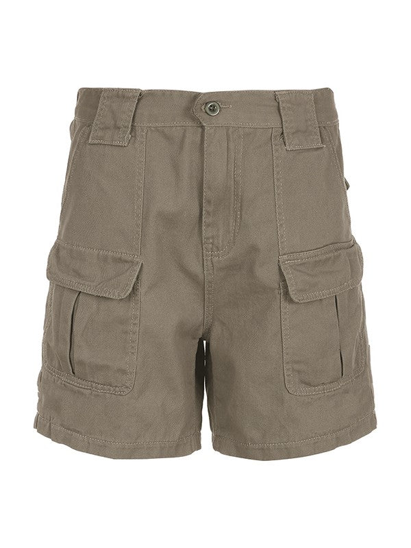 OLIVE GREEN CARGO SHORTS WITH STRAIGHT LEG DESIGN