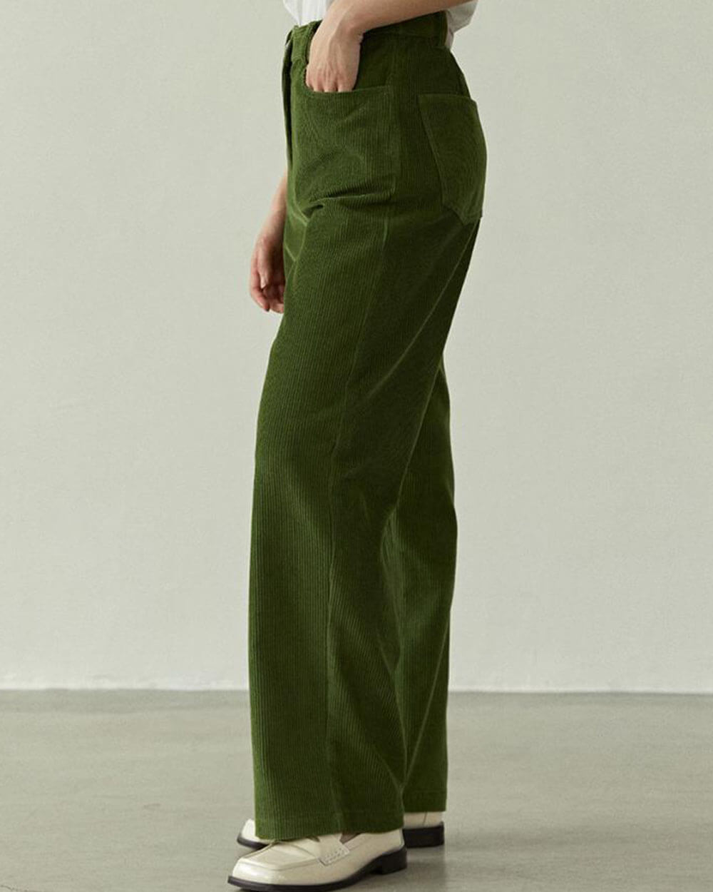 OLIVE GREEN CORDUROY PANTS TROUSERS