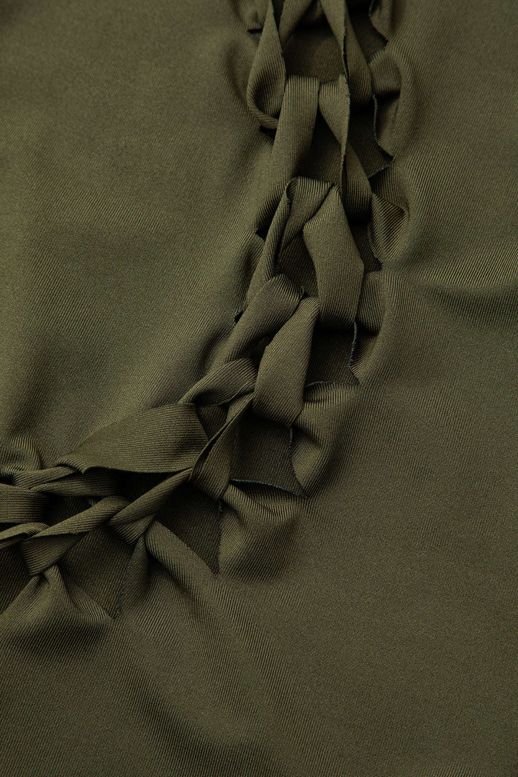 OLIVE GREEN CROP TOP AND SKIRT SET WITH CUTOUTS IN SOFT STRETCH FABRIC