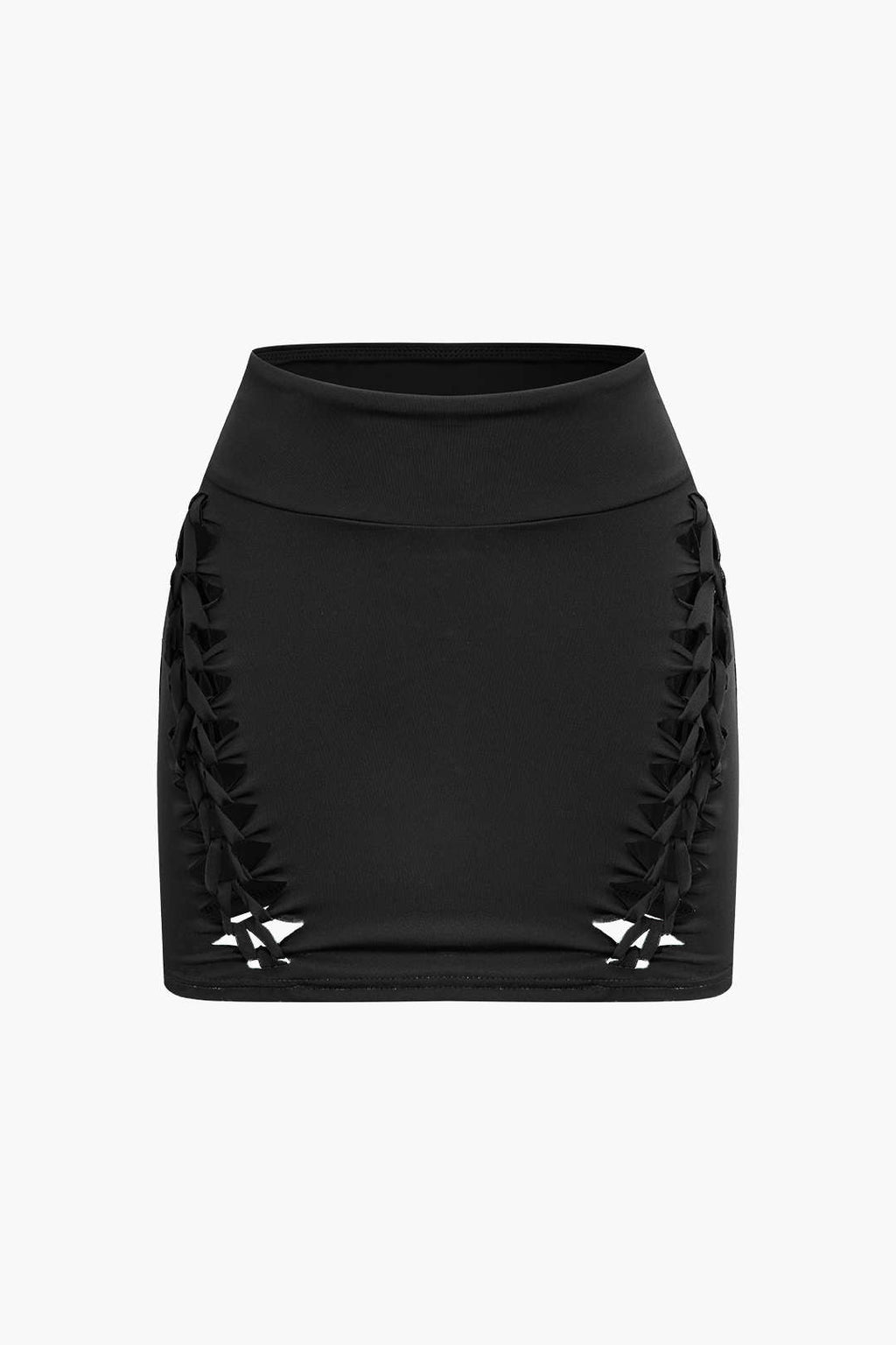 OLIVE GREEN CROP TOP AND SKIRT SET WITH CUTOUTS IN SOFT STRETCH FABRIC