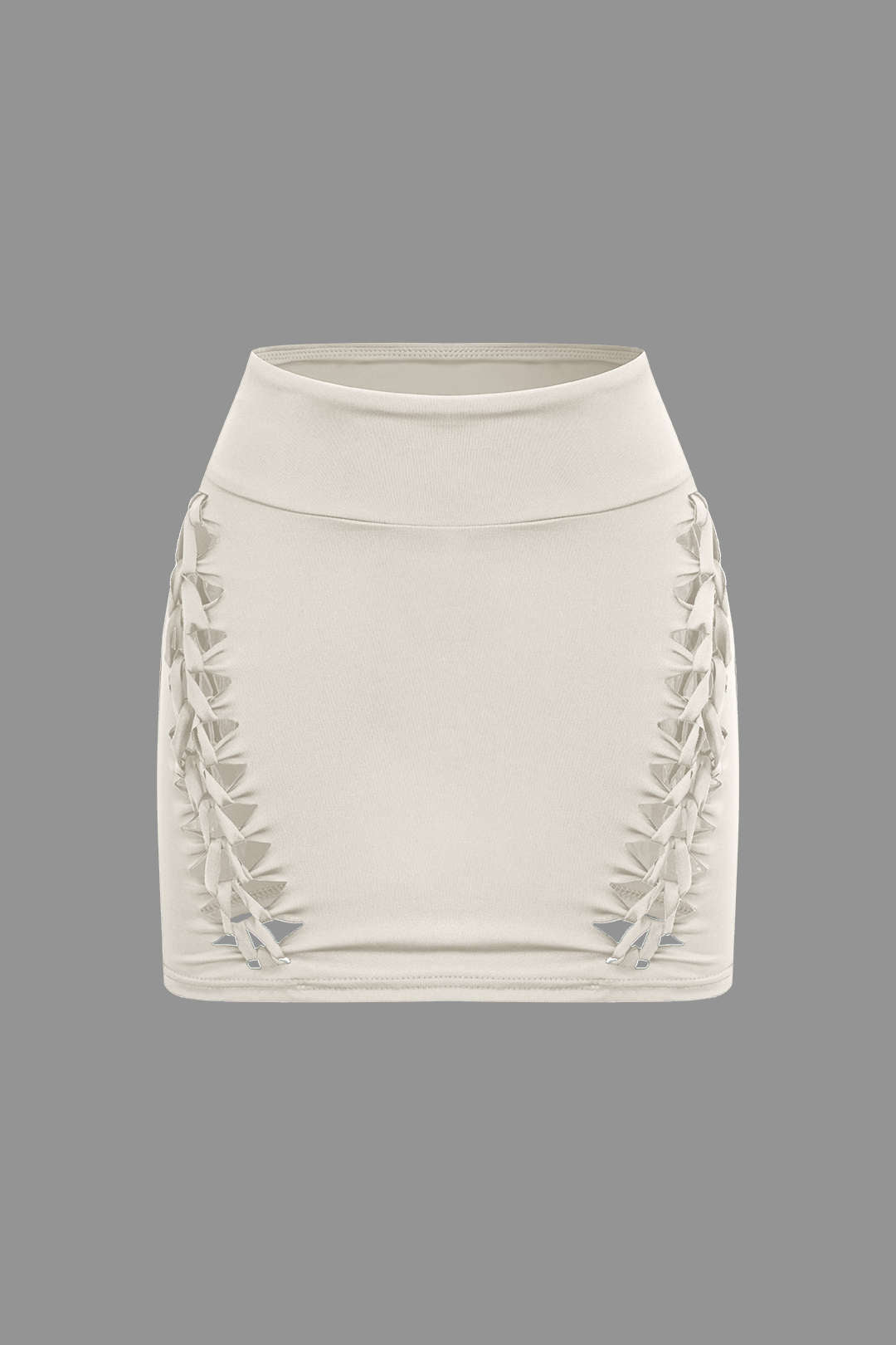 OLIVE GREEN CROP TOP AND SKIRT SET WITH CUTOUTS IN SOFT STRETCH FABRIC