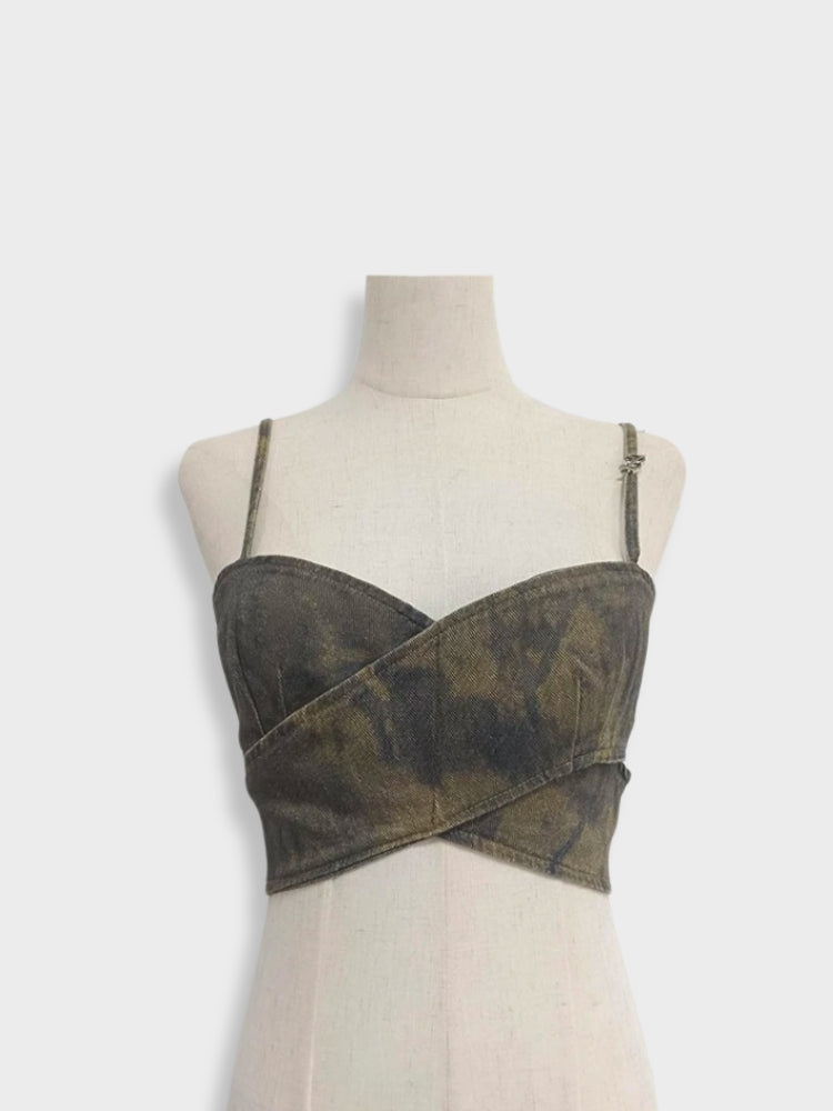 OLIVE GREEN CROSSOVER CROP TOP FOR SEXY CAMOUFLAGE SUMMER
