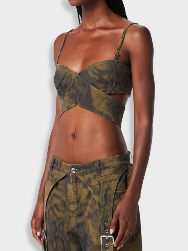 OLIVE GREEN CROSSOVER CROP TOP FOR SEXY CAMOUFLAGE SUMMER