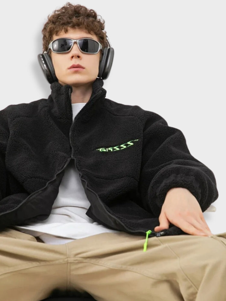 OLIVE GREEN FLEECE JACKET LOOSE FIT GASSS JACKET