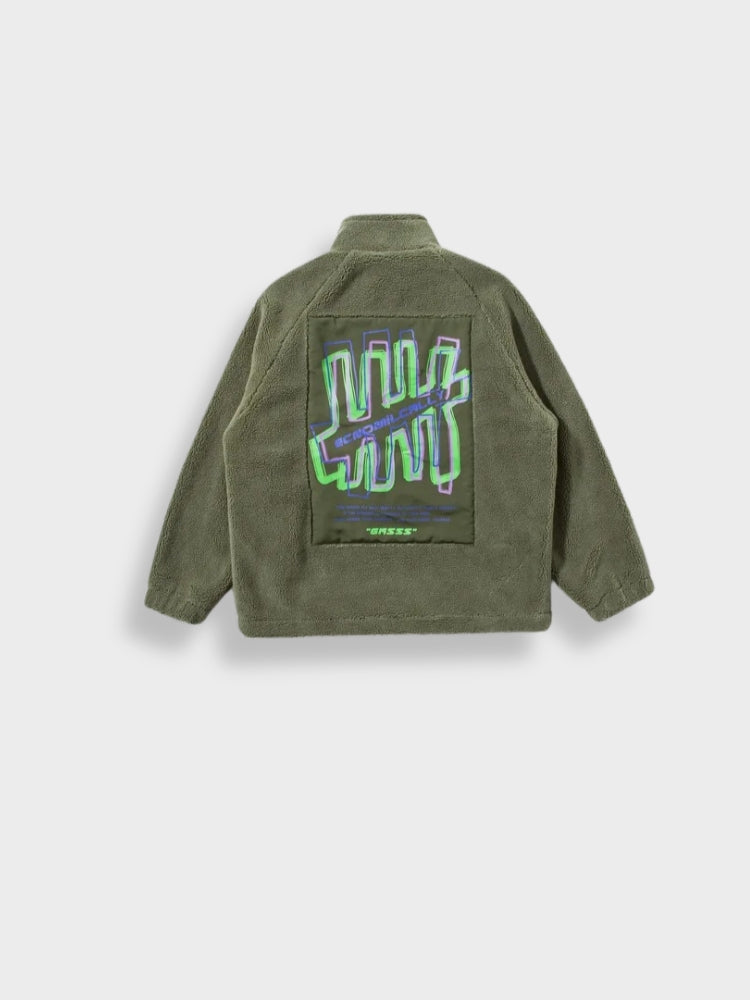 OLIVE GREEN FLEECE JACKET LOOSE FIT GASSS JACKET