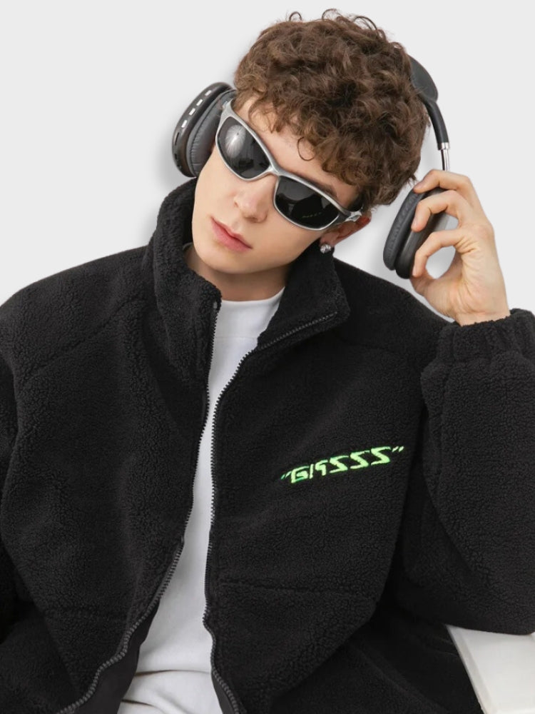 OLIVE GREEN FLEECE JACKET LOOSE FIT GASSS JACKET