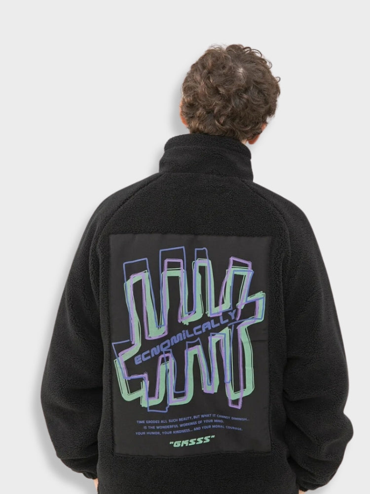 OLIVE GREEN FLEECE JACKET LOOSE FIT GASSS JACKET