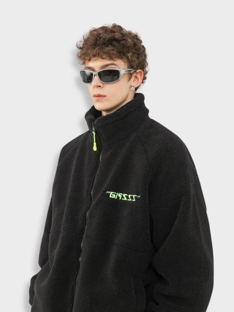 OLIVE GREEN FLEECE JACKET LOOSE FIT GASSS JACKET