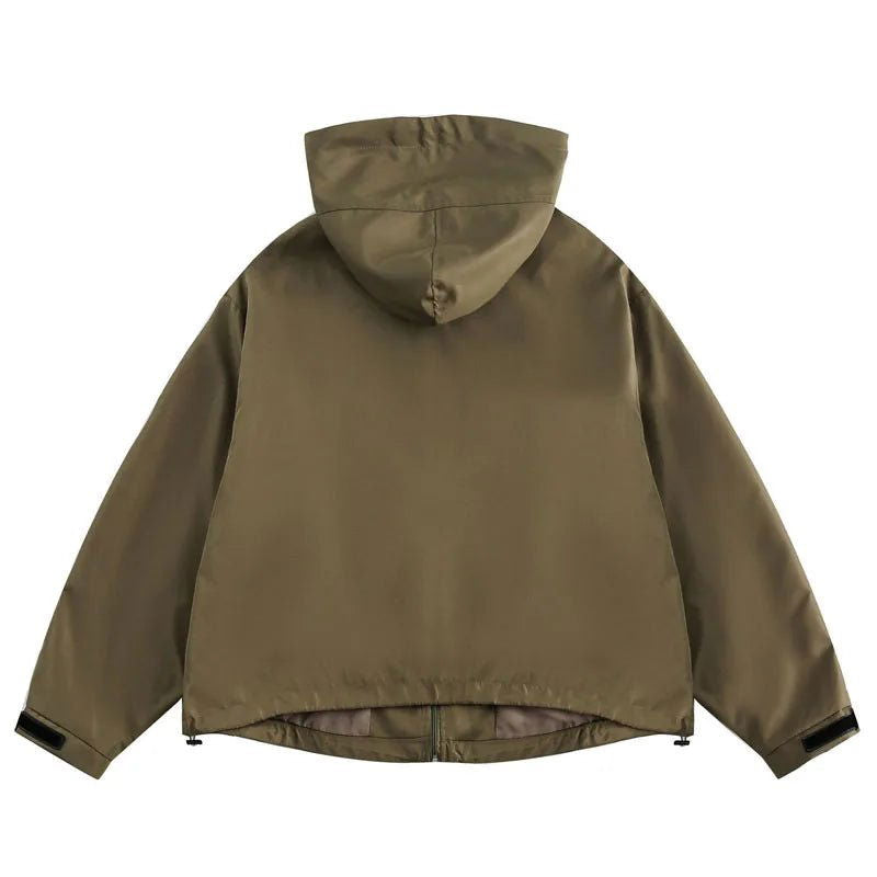 OLIVE GREEN HOODED JACKET UNISEX Y2K INSPIRED FASHION OUTERWEAR