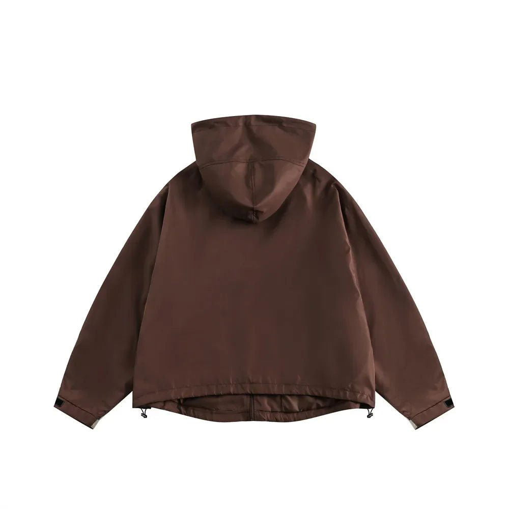 OLIVE GREEN HOODED JACKET UNISEX Y2K INSPIRED FASHION OUTERWEAR