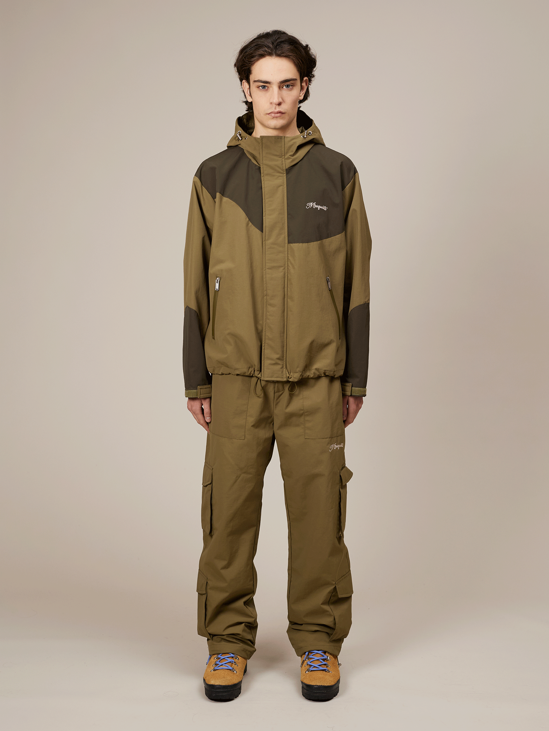 OLIVE GREEN HOODED JACKET WITH WATERPROOF WINDPROOF FEATURES