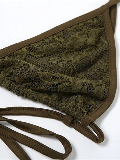 OLIVE GREEN LACE BIKINI SET WITH SKIRT - CHIC BIKINI SET