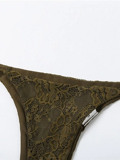 OLIVE GREEN LACE BIKINI SET WITH SKIRT - CHIC BIKINI SET
