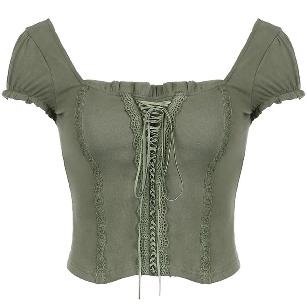 OLIVE GREEN LACE TOP CORSET INSPIRED FIT