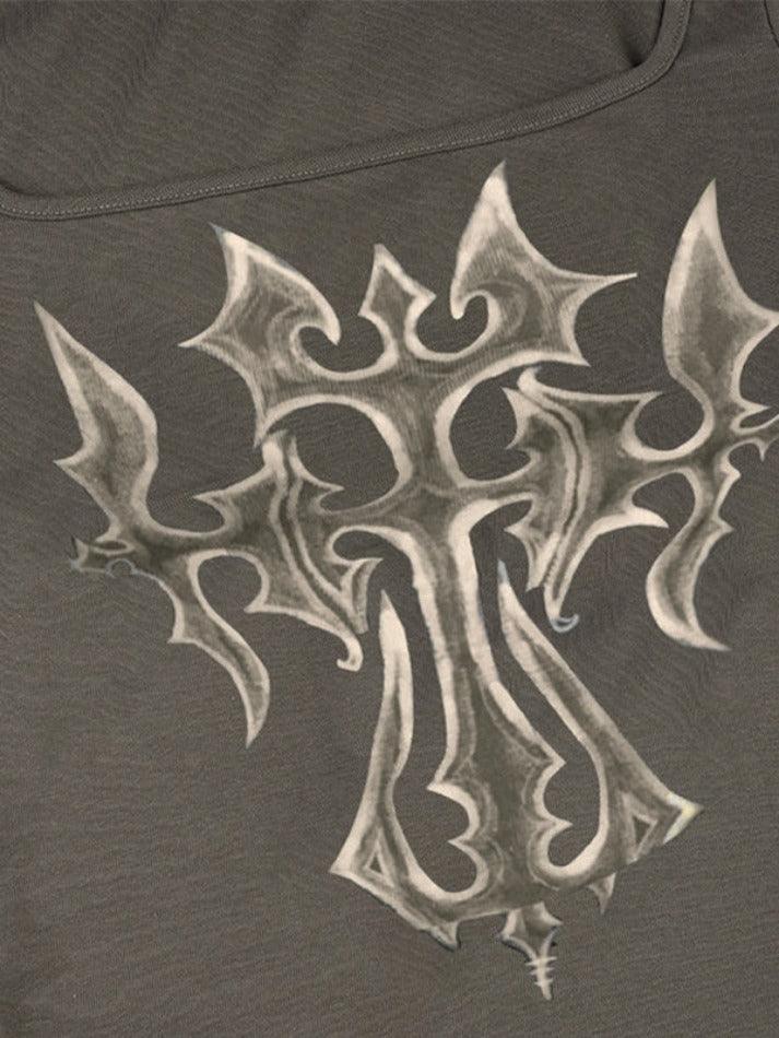 OLIVE GREEN LONG SLEEVE SHIRT WITH CROSS DESIGN AND SLIM FIT