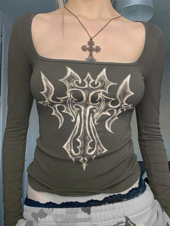 OLIVE GREEN LONG SLEEVE SHIRT WITH CROSS DESIGN AND SLIM FIT