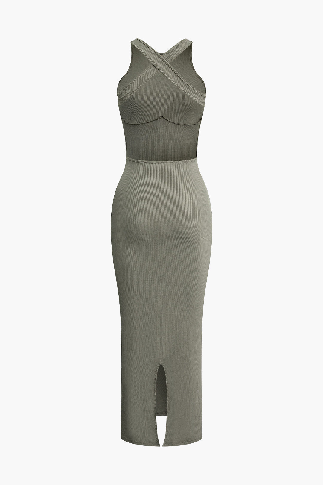 OLIVE GREEN MAXI DRESS WITH STRETCHY FABRIC FOR EXCELLENT COVERAGE