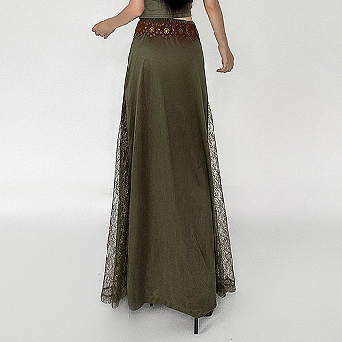 OLIVE GREEN MAXI SKIRT DELICATE LACE WOODLAND DREAMS