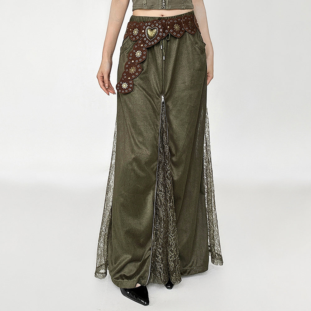 OLIVE GREEN MAXI SKIRT DELICATE LACE WOODLAND DREAMS