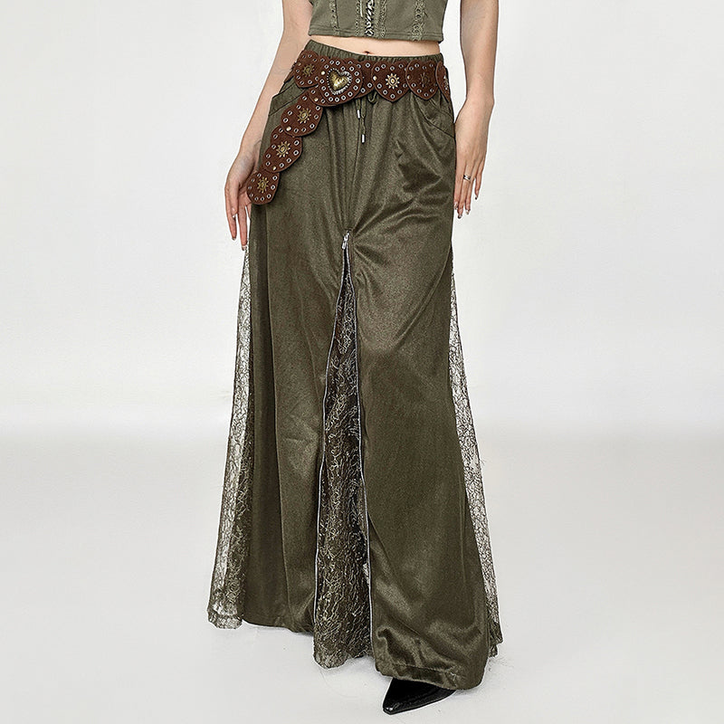OLIVE GREEN MAXI SKIRT DELICATE LACE WOODLAND DREAMS