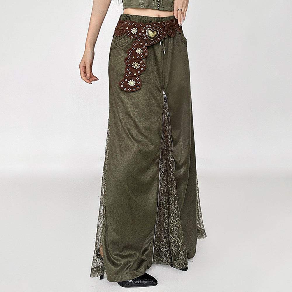 OLIVE GREEN MAXI SKIRT DELICATE LACE WOODLAND DREAMS