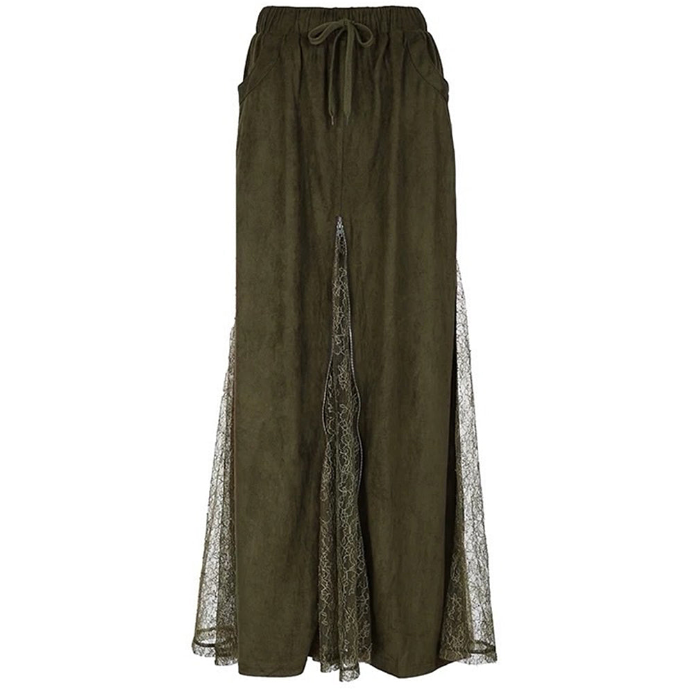 OLIVE GREEN MAXI SKIRT DELICATE LACE WOODLAND DREAMS