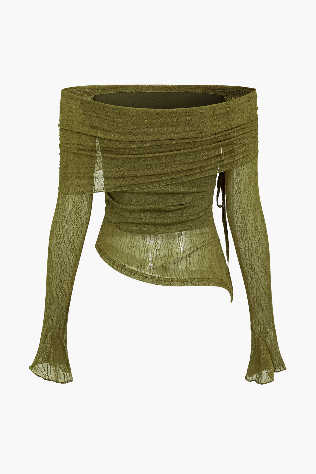 OLIVE GREEN OFF-THE-SHOULDER LONG-SLEEVE TOP WITH SOFT STRETCHY FABRIC